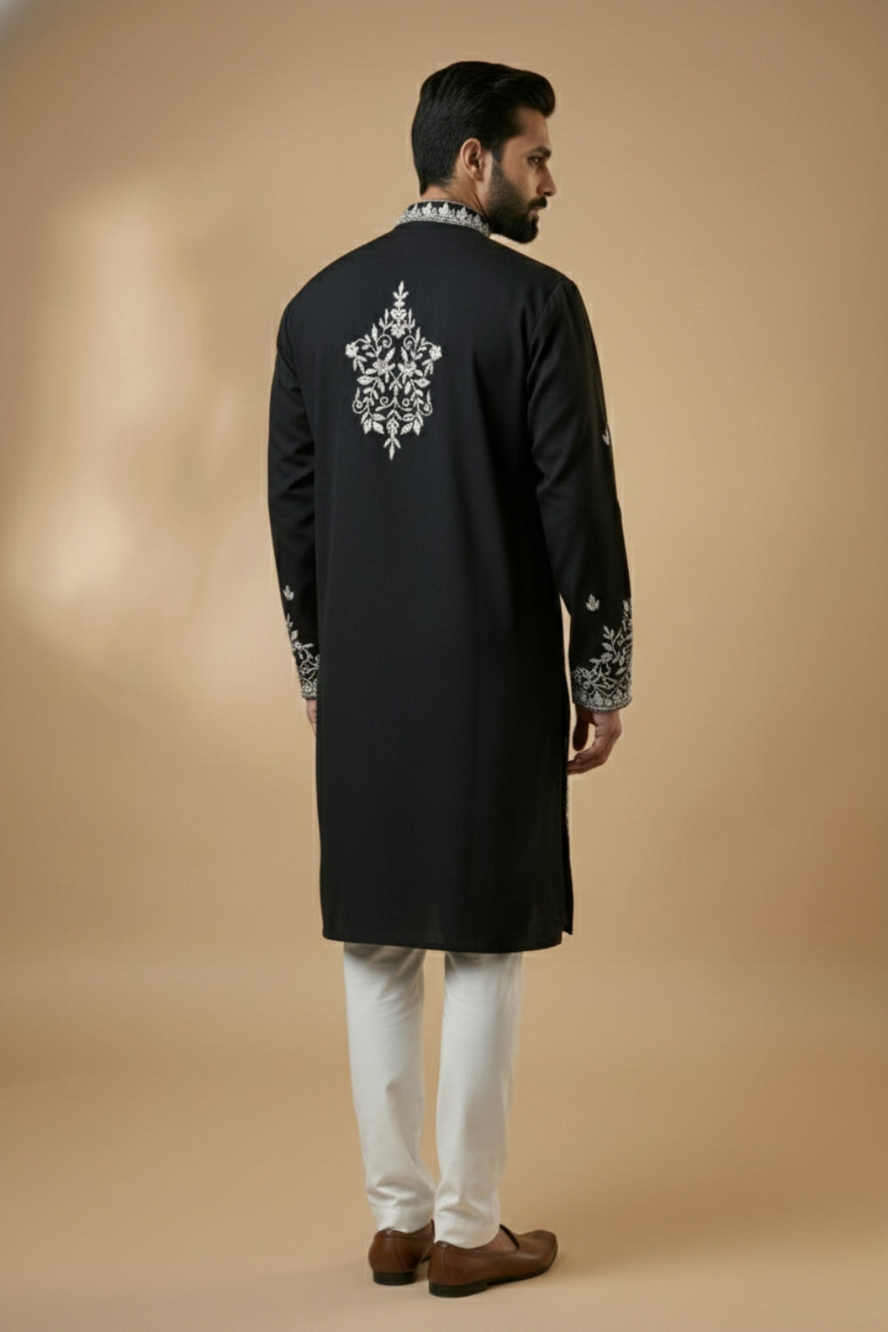 Black Silk Kurta Set With Embroidery Work