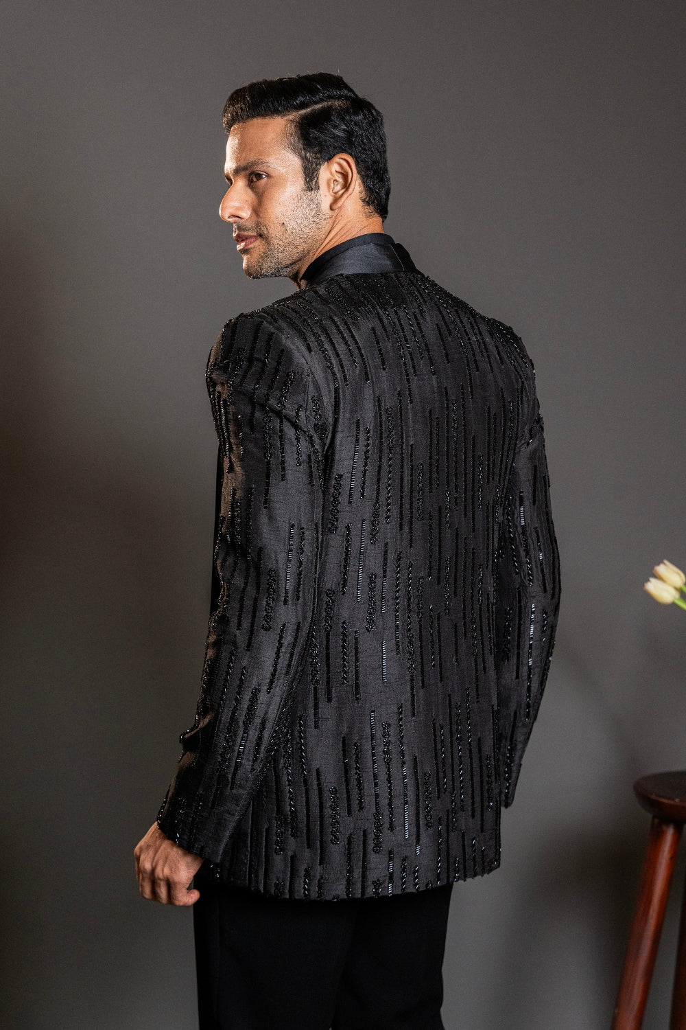 Black Silk Tuxedo With Cutdana Work