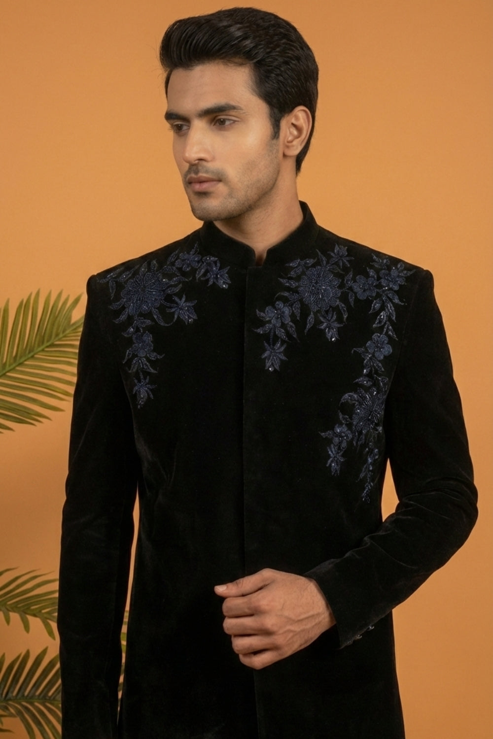Black Velvet Indo Western With Cutdana And Moti Work