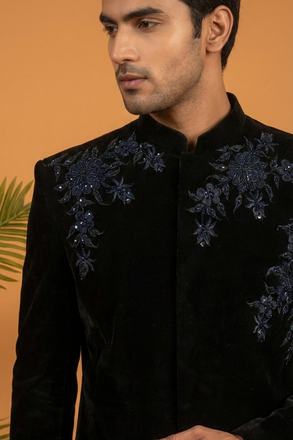 Black Velvet Indo Western With Cutdana And Moti Work