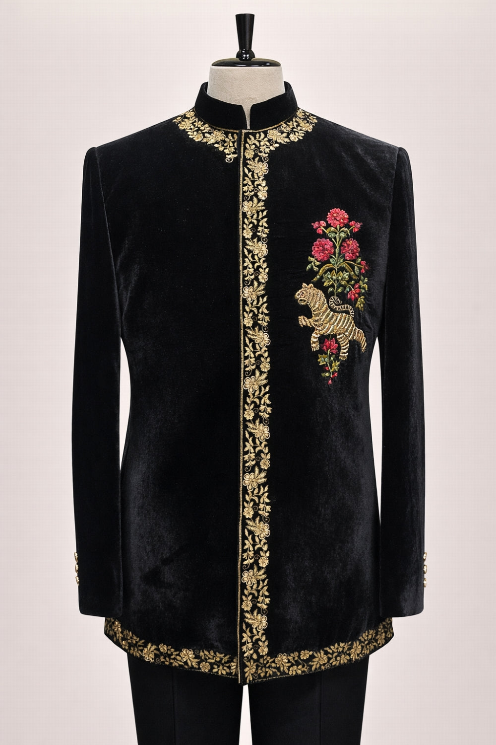 Black Velvet Jodhpuri Set With Embroidery And Zardosi