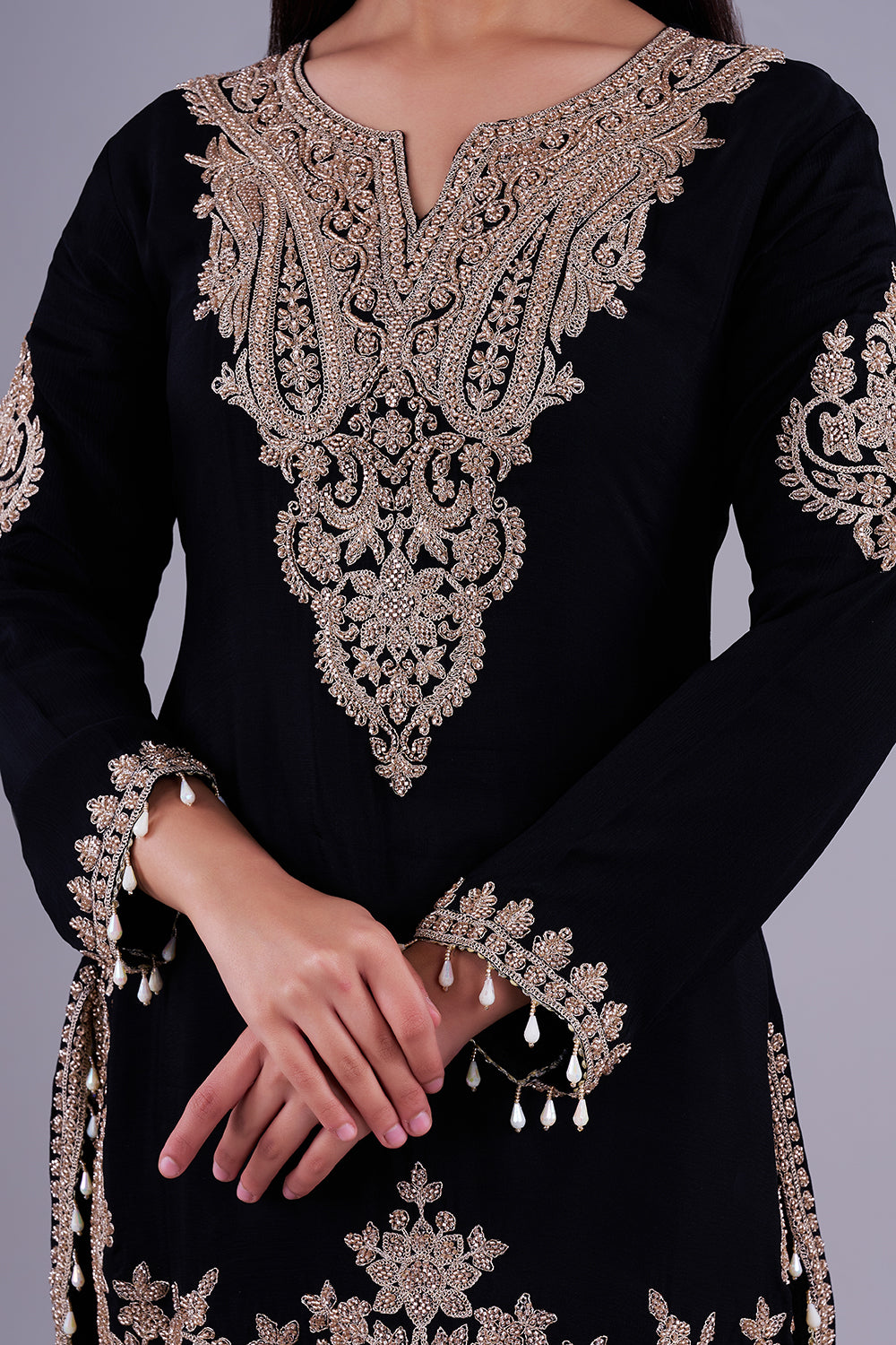 Black Antique-Gold Embroidered Kurta Set