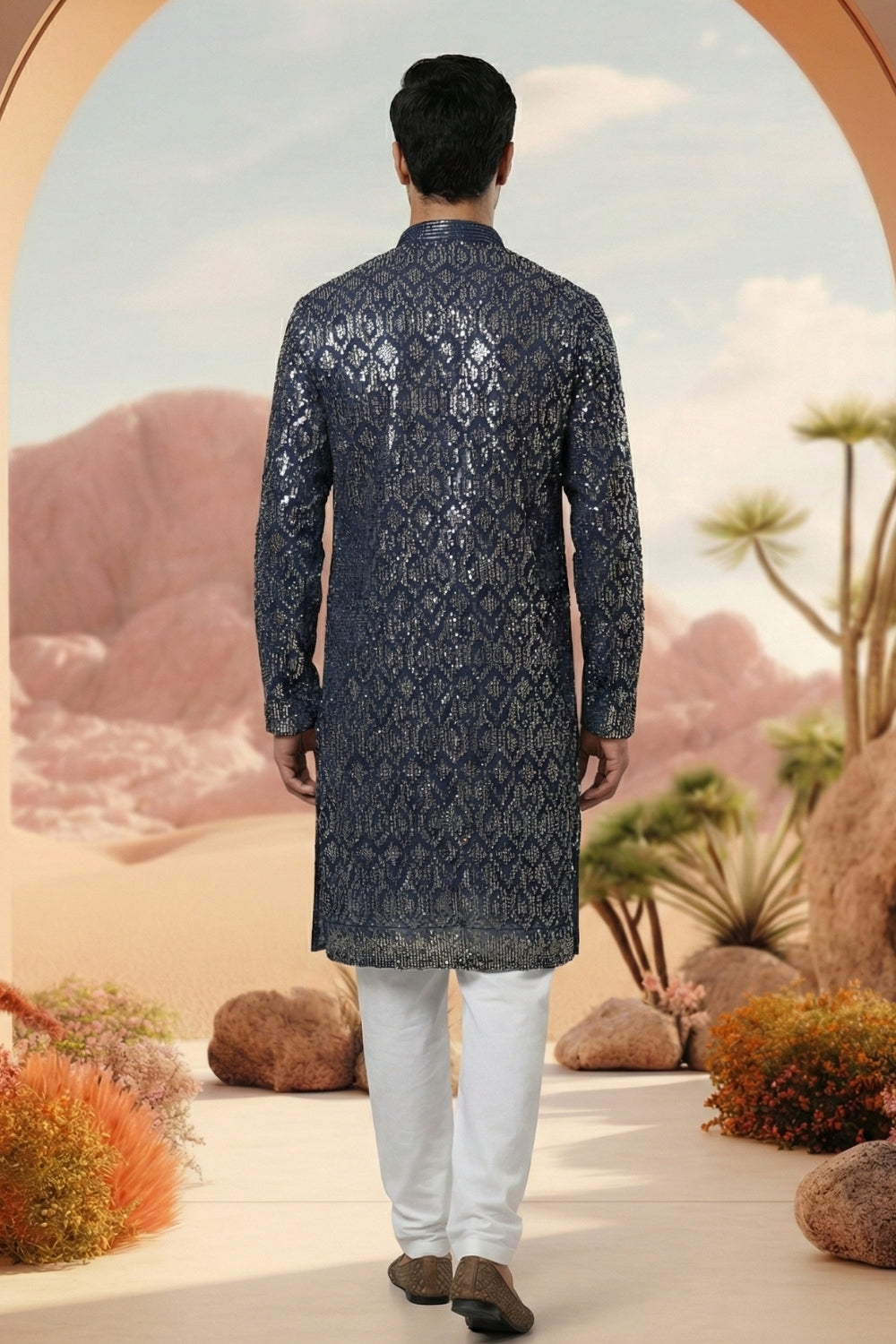 Blue Georgette Kurta Set With Sequins Work