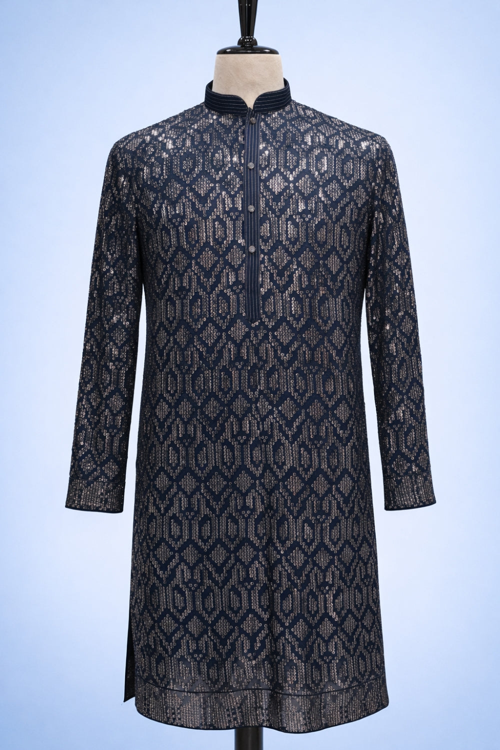Blue Georgette Kurta Set With Sequins Work