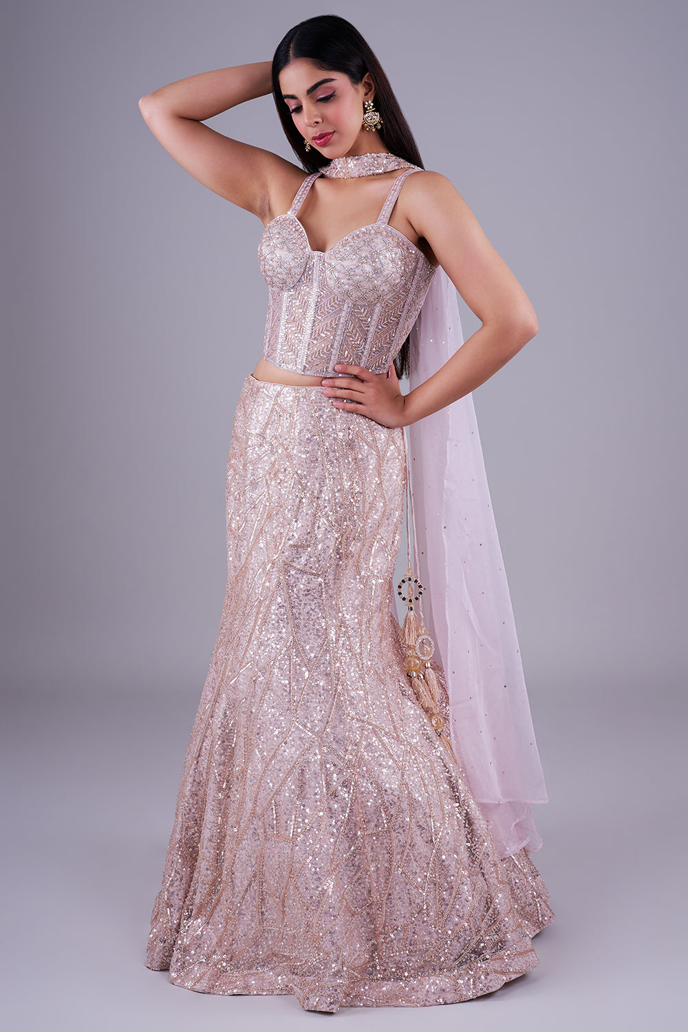 Champagne Blush Corset Mermaid Lehenga