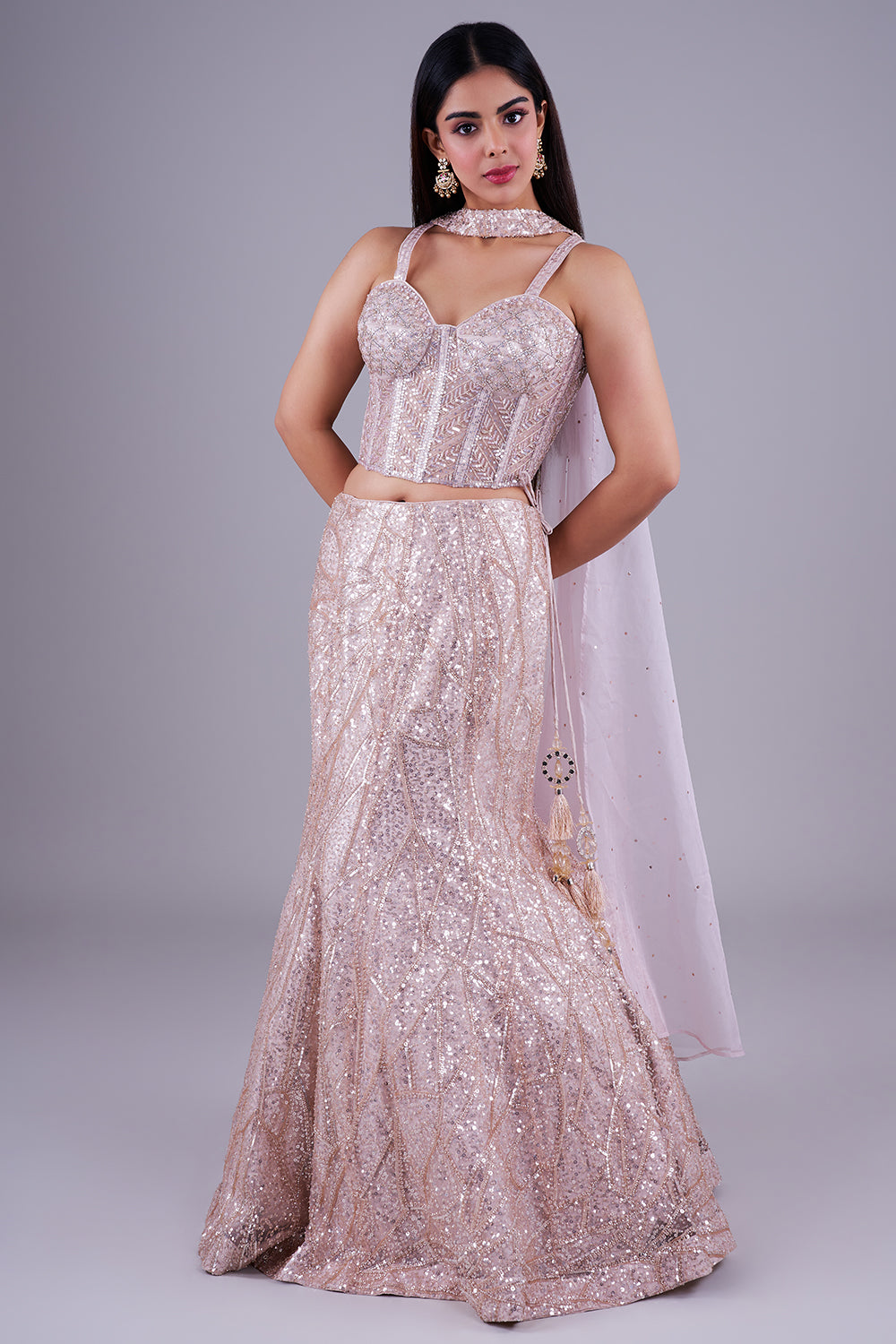 Champagne Blush Corset Mermaid Lehenga