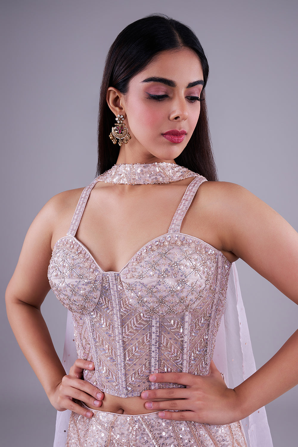 Champagne Blush Corset Mermaid Lehenga
