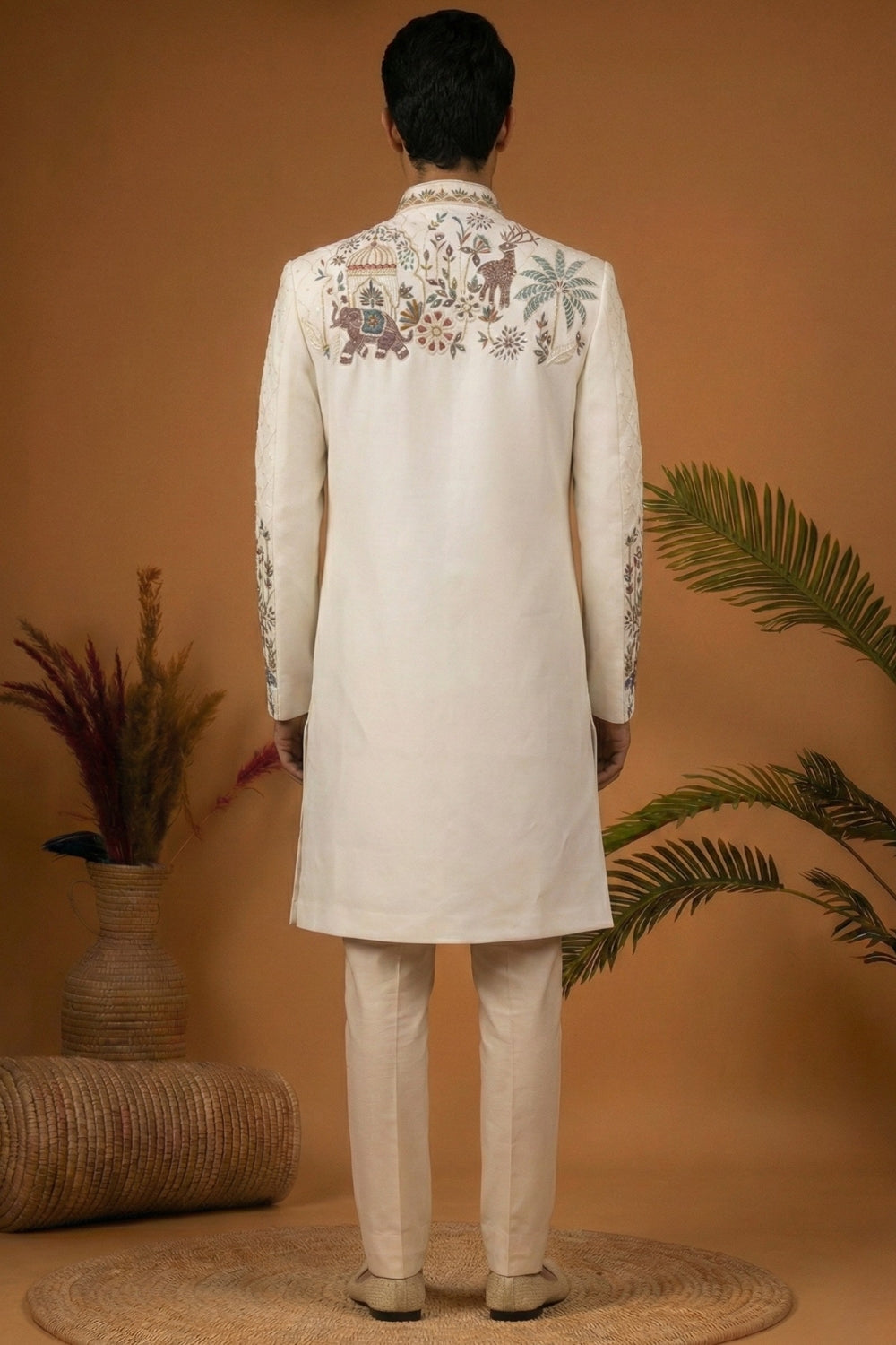 Cream Imported Indo Western With Moti And Zardosi Work