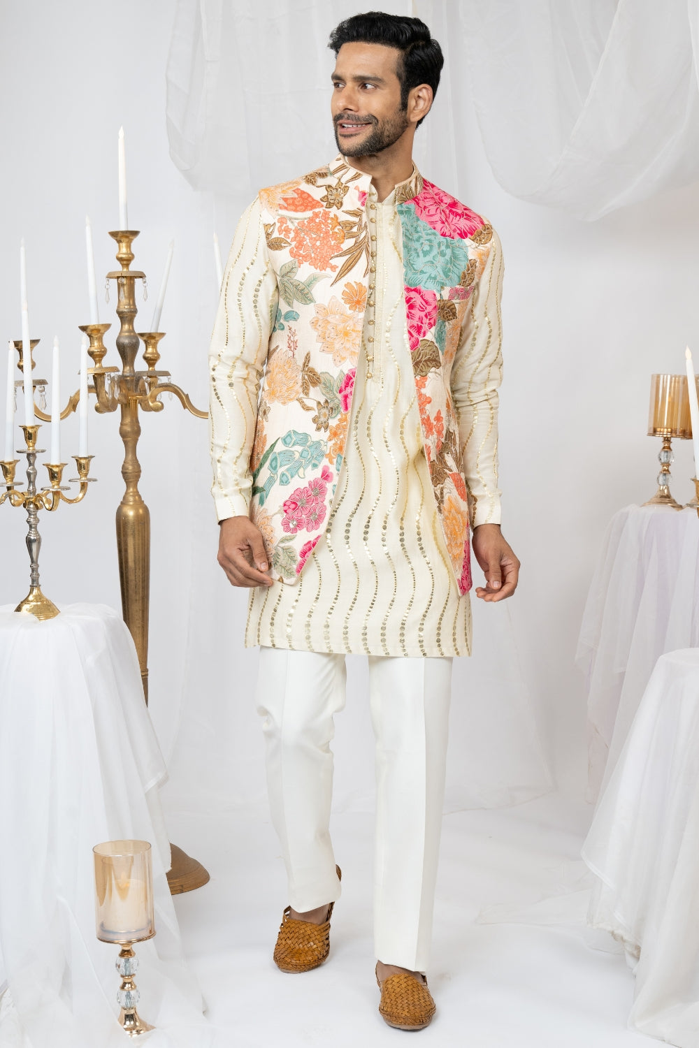 Cream Silk Koti Set With Gota Patti And Sequins Work
