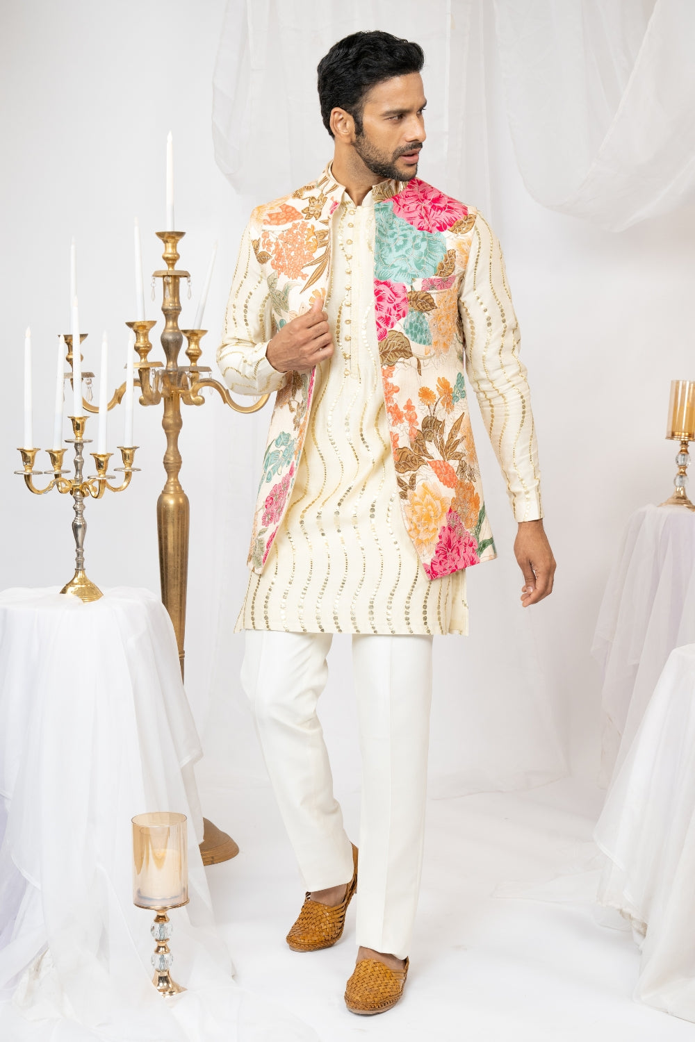 Cream Silk Koti Set With Gota Patti And Sequins Work