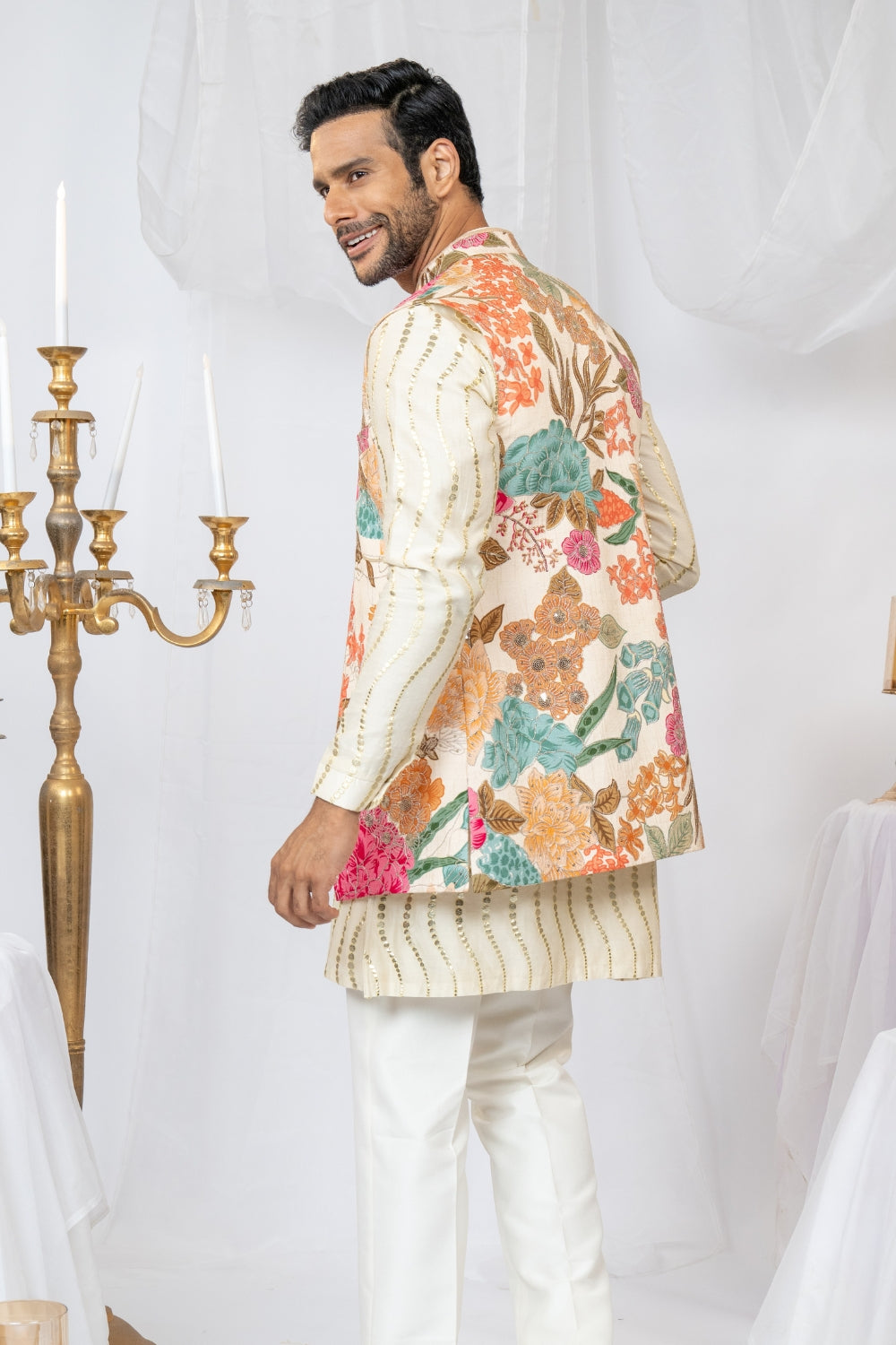 Cream Silk Koti Set With Gota Patti And Sequins Work