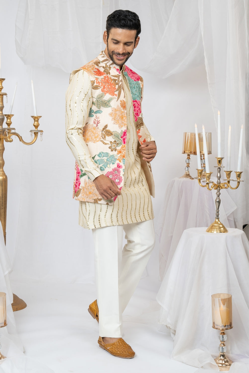 Cream Silk Koti Set With Gota Patti And Sequins Work