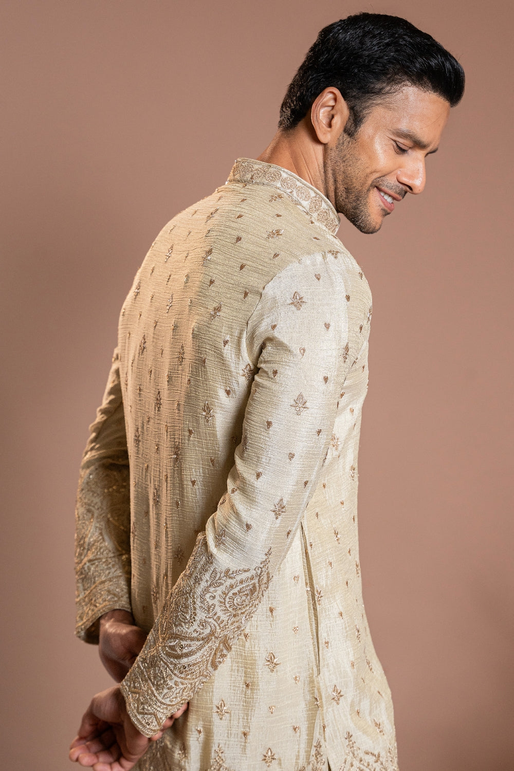 Cream Tissue Kurta Set With Sequins And Thread Work