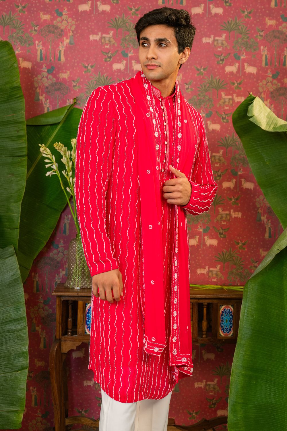 Georgette Kurta Set With Embroidery Work And Parallel Pants