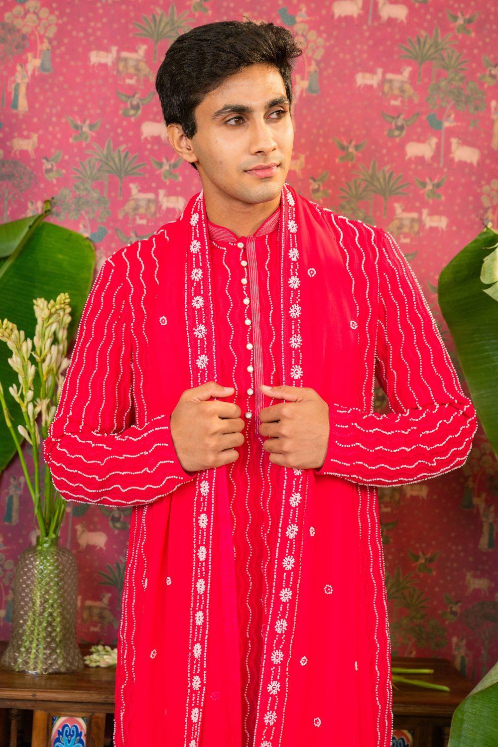 Georgette Kurta Set With Embroidery Work And Parallel Pants