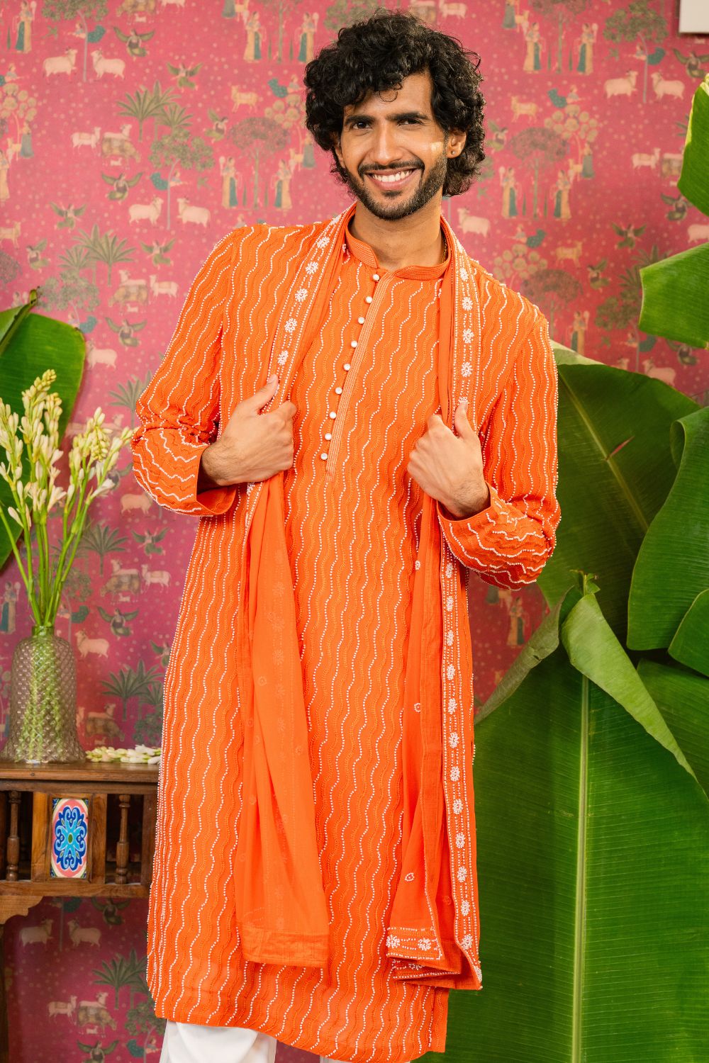 Georgette Kurta Set With Embroidery Work And Parallel Pants