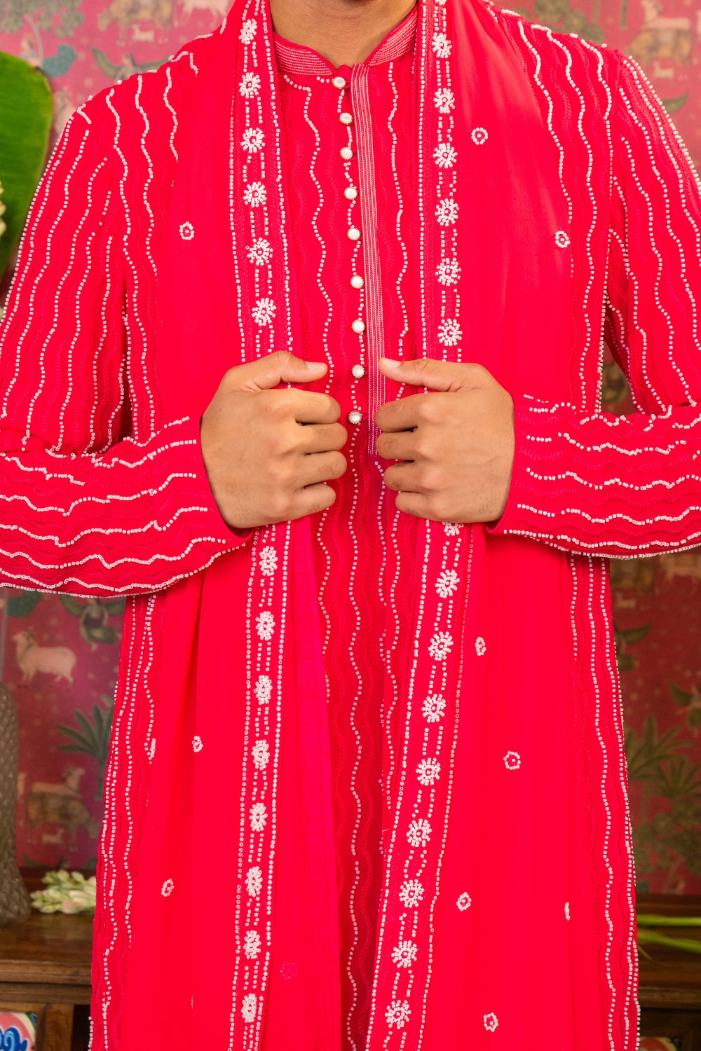 Georgette Kurta Set With Embroidery Work And Parallel Pants
