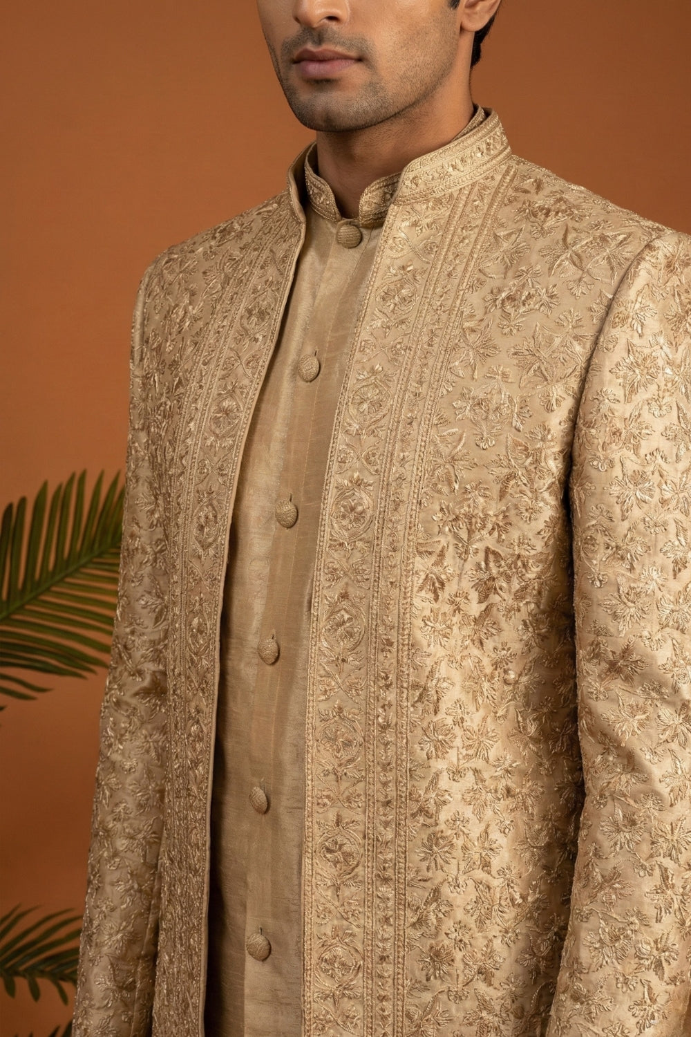 Golden Tissue Indo Western With Cutdana And Moti Work
