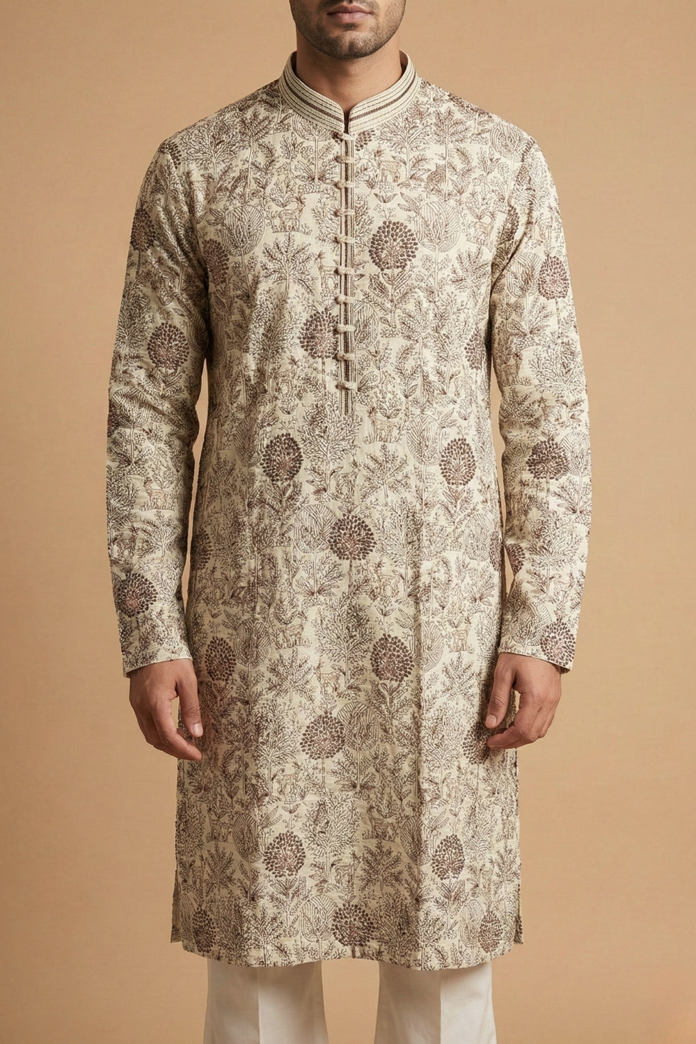 Ivory Silk Kurta Set With Resham Embroidery And Sequins Work