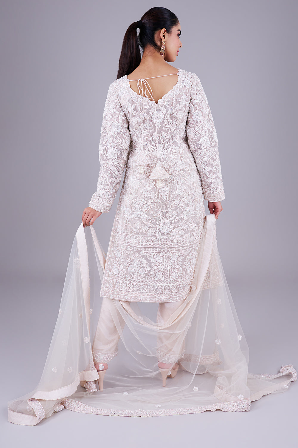 Ivory Embroidered Suit With Dupatta
