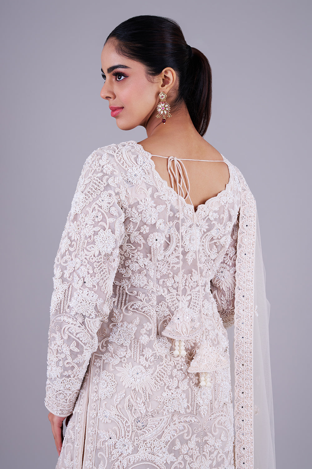 Ivory Embroidered Suit With Dupatta