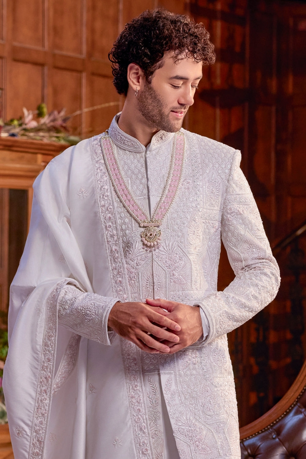 Lilac Silk Sherwani with Cutdana And Sequin Work