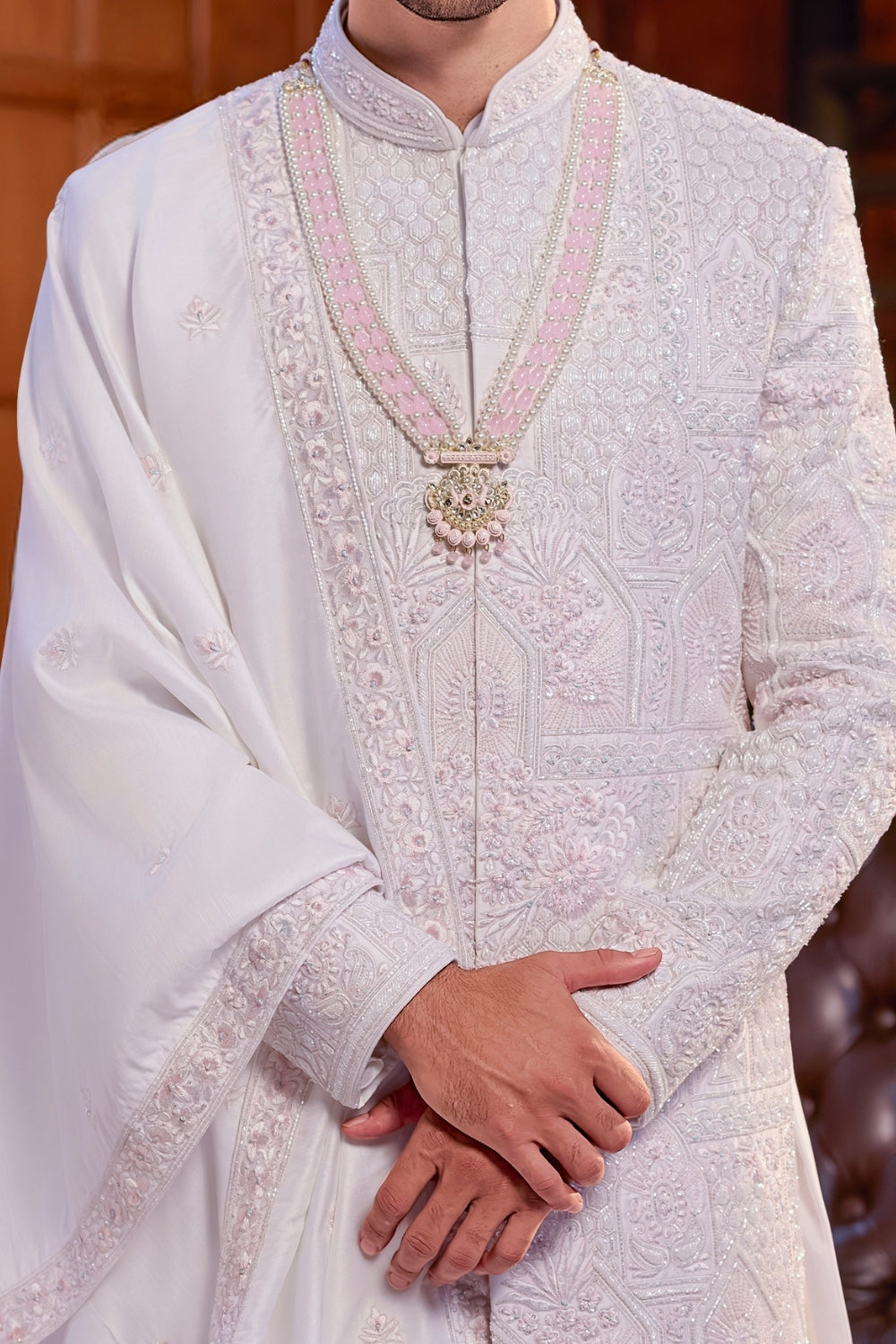 Lilac Silk Sherwani with Cutdana And Sequin Work