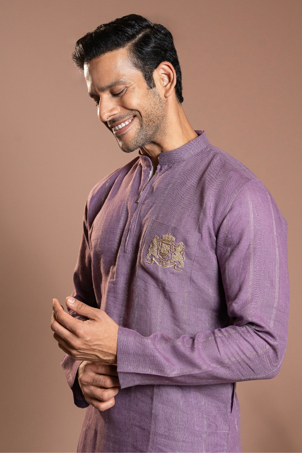 Linen Kurta Set With Zardosi Work