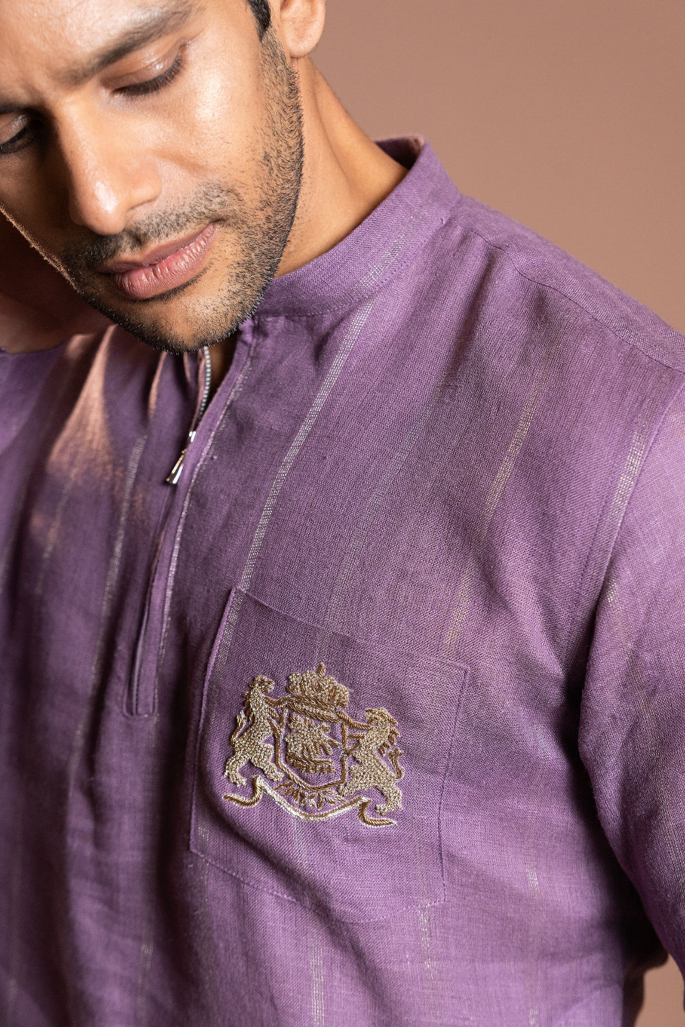 Linen Kurta Set With Zardosi Work