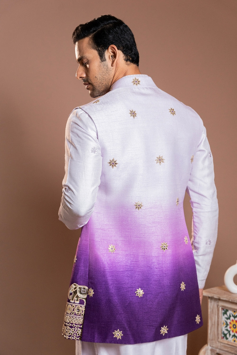 Lilac Ombre Silk Koti Set With Gota Patti And Thread Embroidery