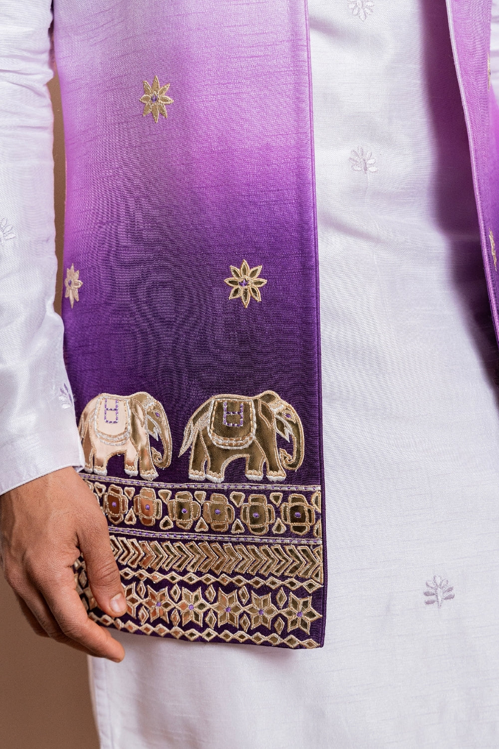 Lilac Ombre Silk Koti Set With Gota Patti And Thread Embroidery