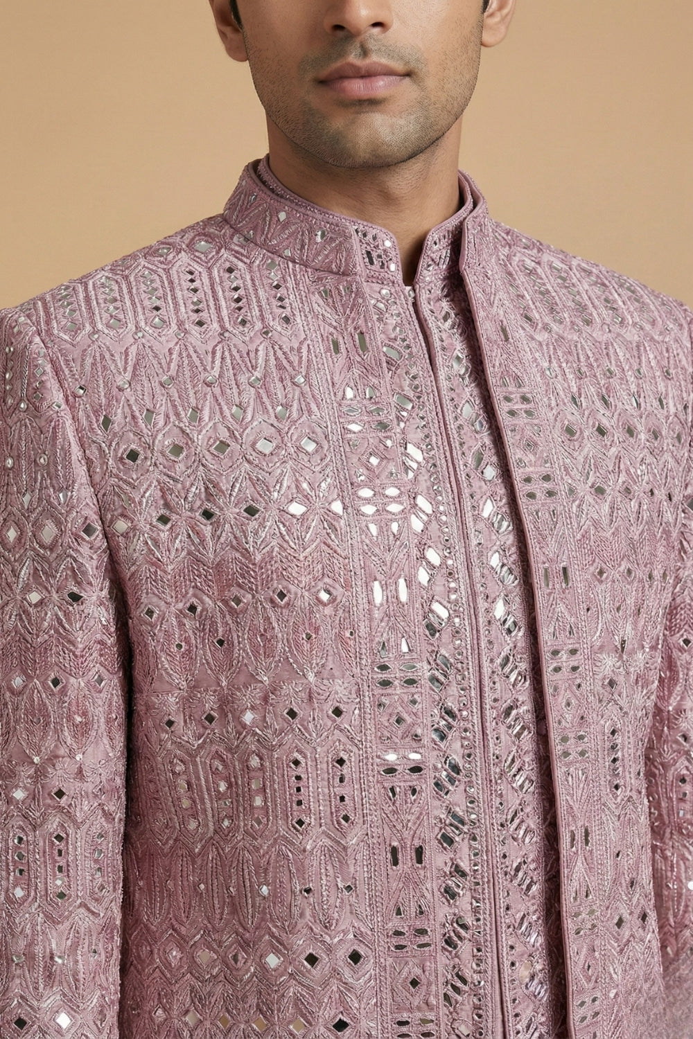 Mauve Imported Indo Western With Mirror And Thread Work