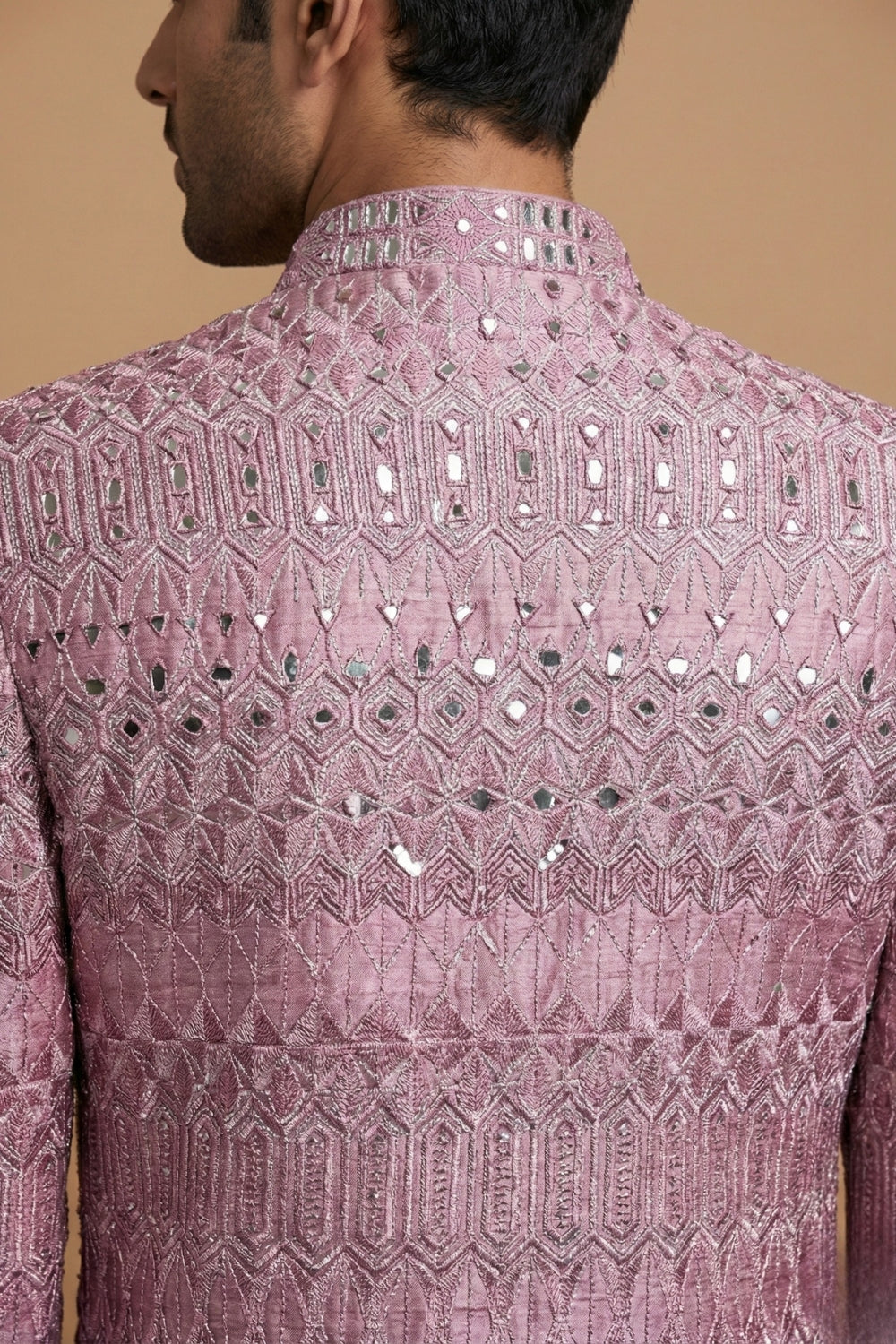 Mauve Imported Indo Western With Mirror And Thread Work
