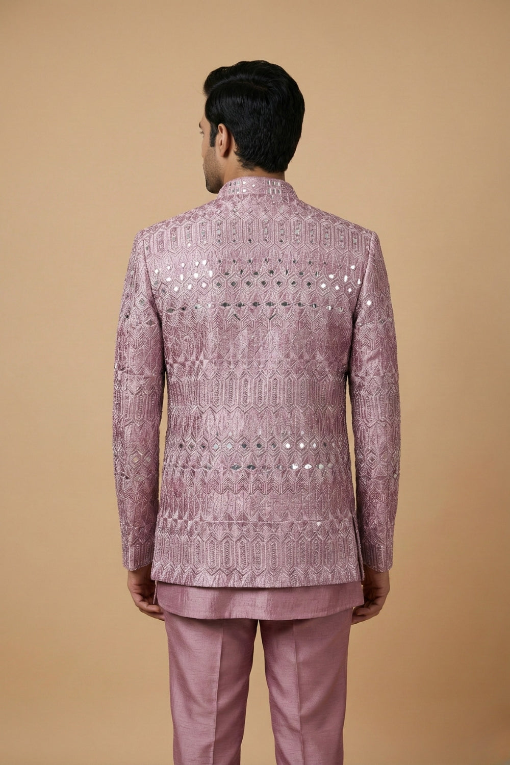 Mauve Imported Indo Western With Mirror And Thread Work