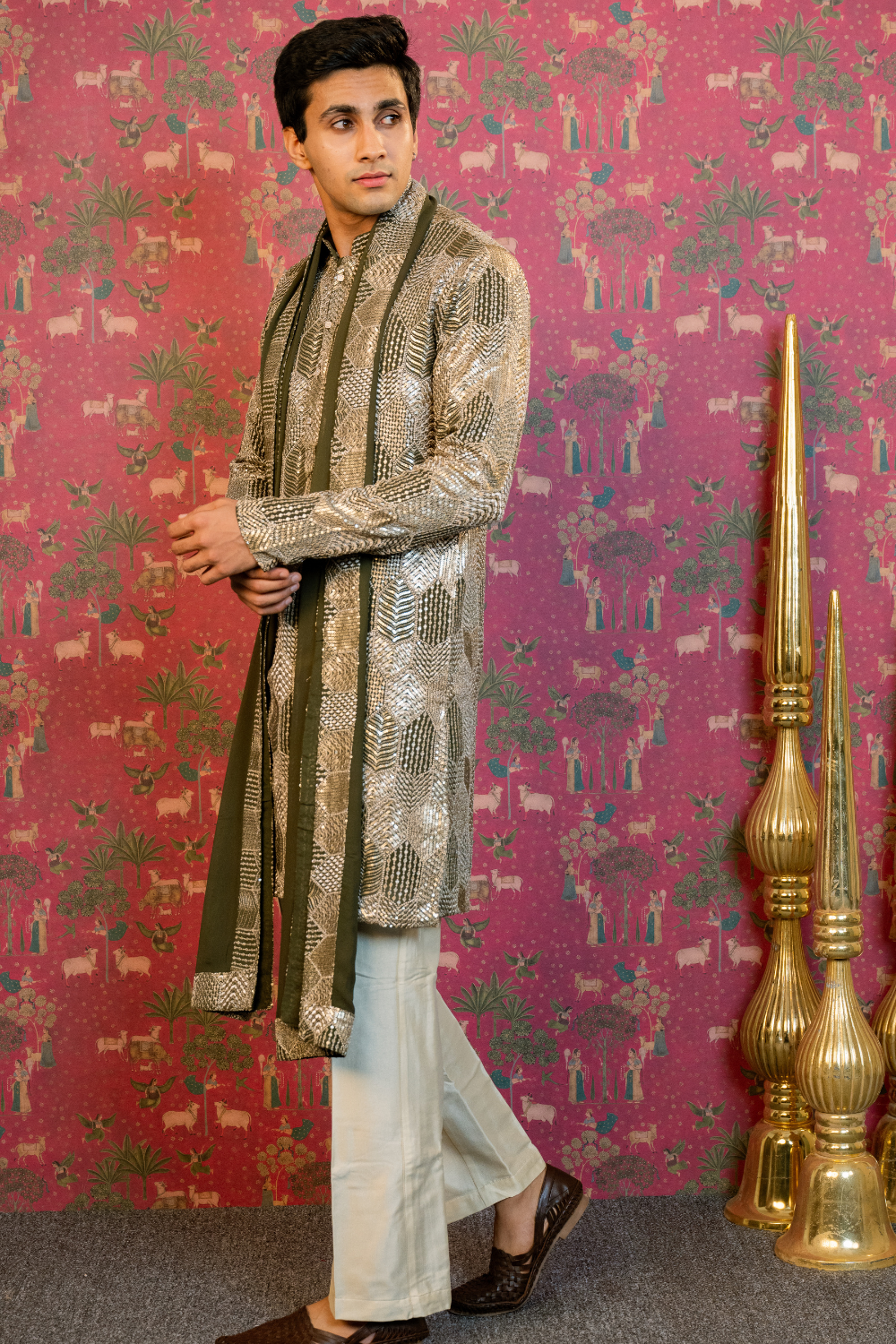 Georgette Kurta Set With Sequins And Zari Embroidery