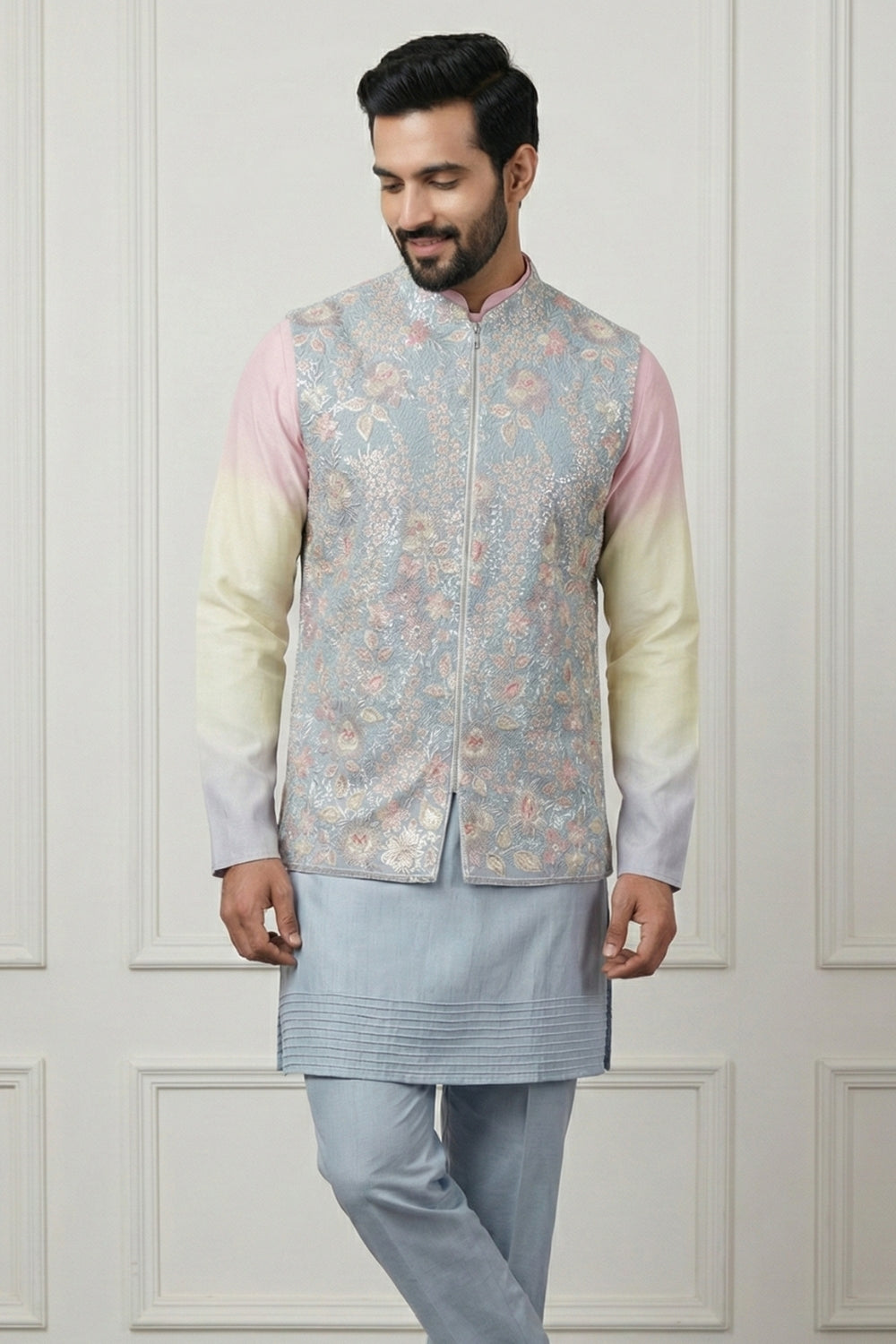 Multi Silk Koti Set With Resham Embroidery And Sequins Work