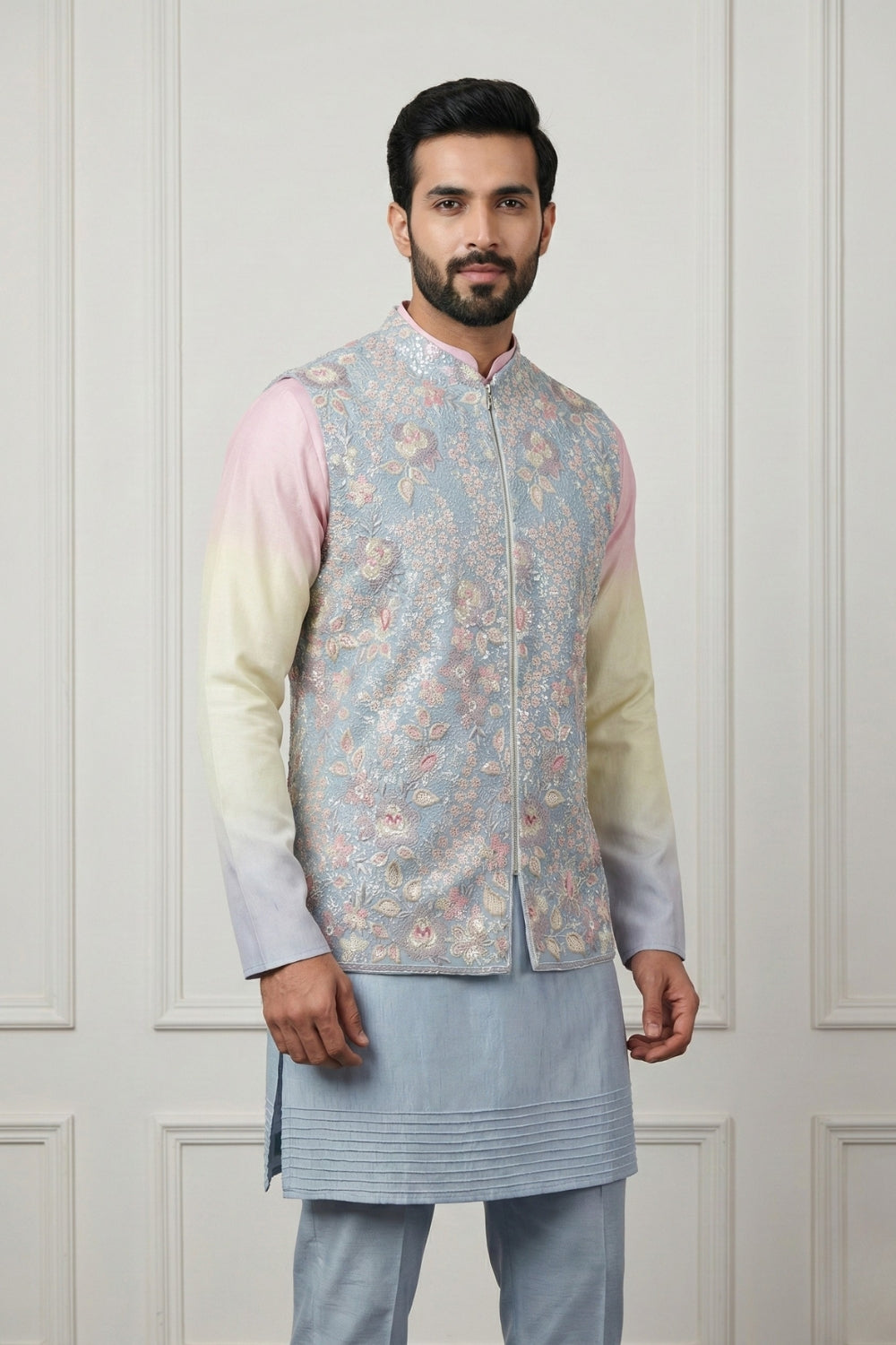 Multi Silk Koti Set With Resham Embroidery And Sequins Work