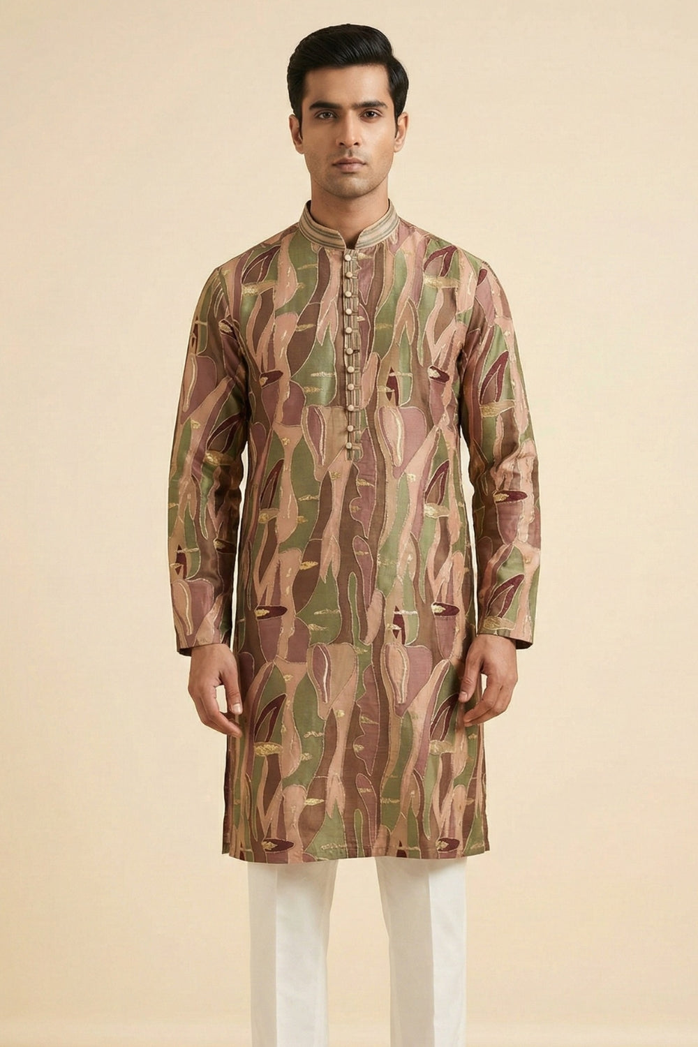 Multi Silk Kurta Set With Embroidery And Sequins Work