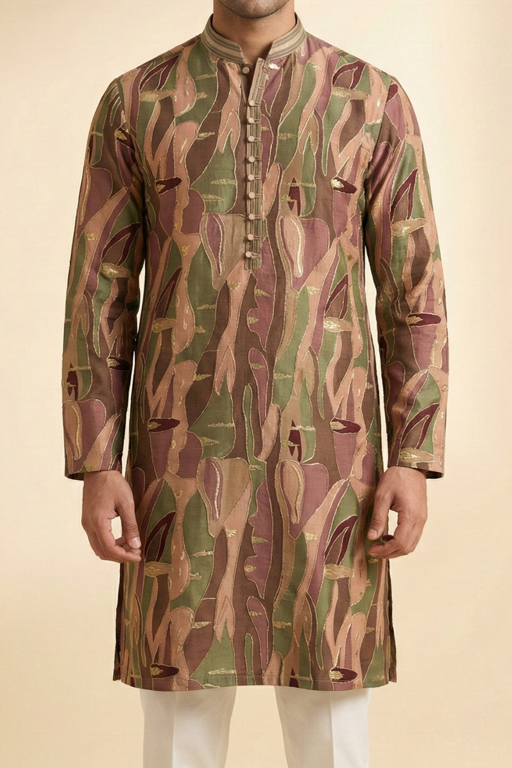 Multi Silk Kurta Set With Embroidery And Sequins Work