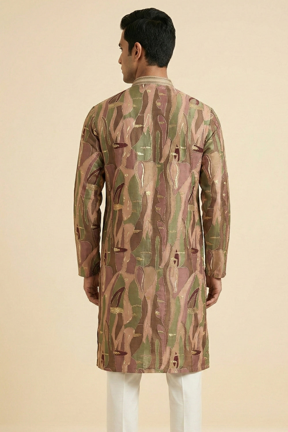 Multi Silk Kurta Set With Embroidery And Sequins Work