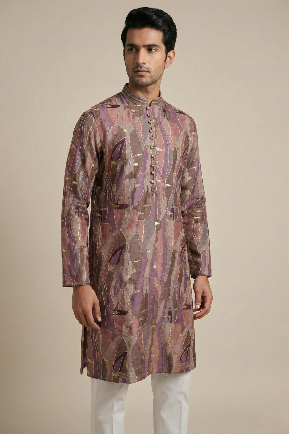 Multi Silk Kurta Set With Embroidery And Sequins Work