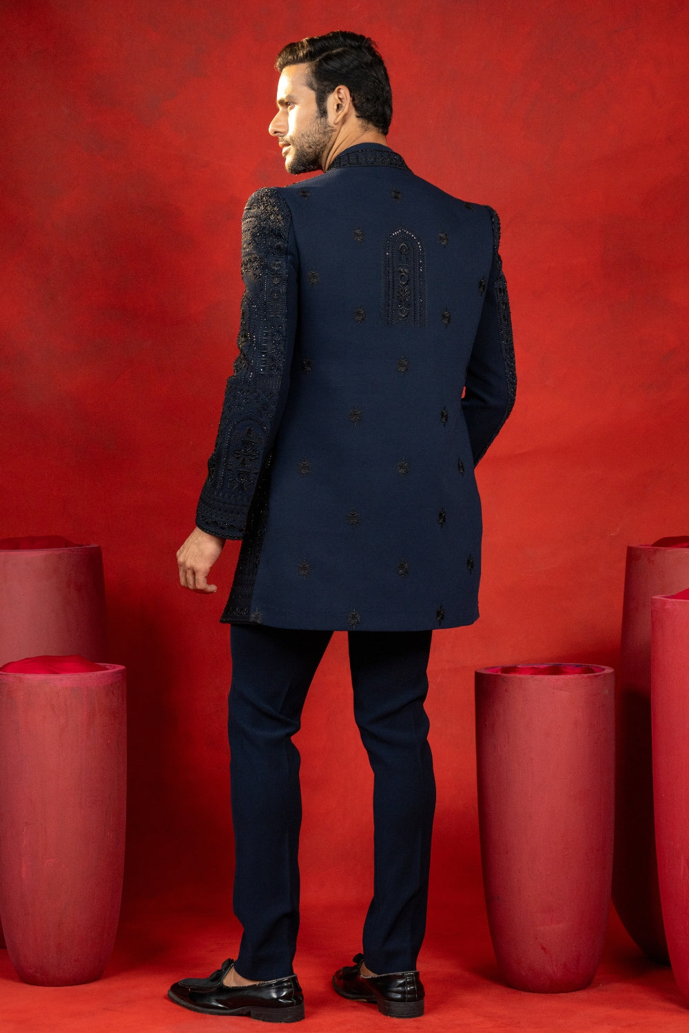 Navy Blue Imported Indo Western With Cutdana And Sequins Work
