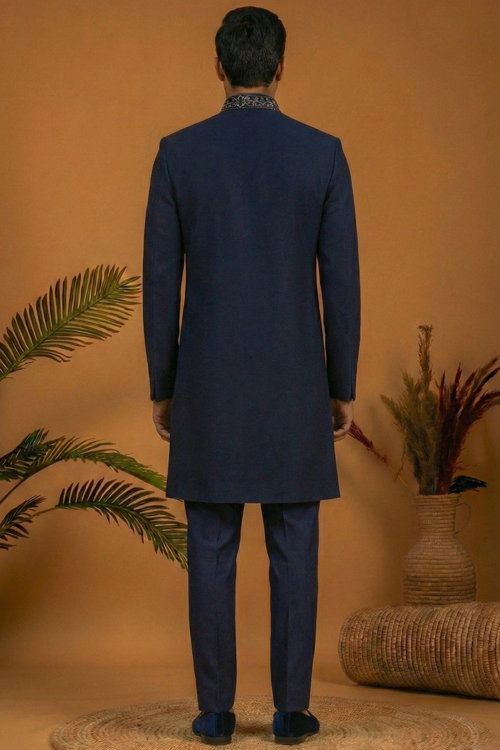 Navy Blue Imported Indo Western With Zardosi And Moti Work
