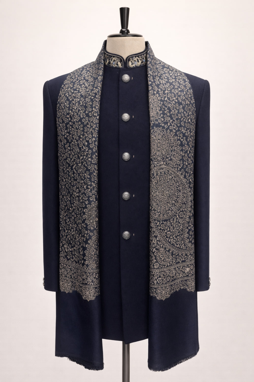 Navy Blue Imported Jodhpuri With Cutdana And Zardosi Work