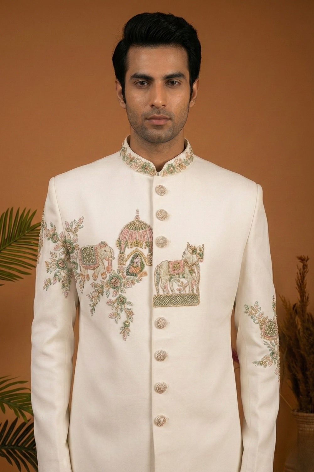 Off White Imported Indo Western With Cutdana And Zardosi Work
