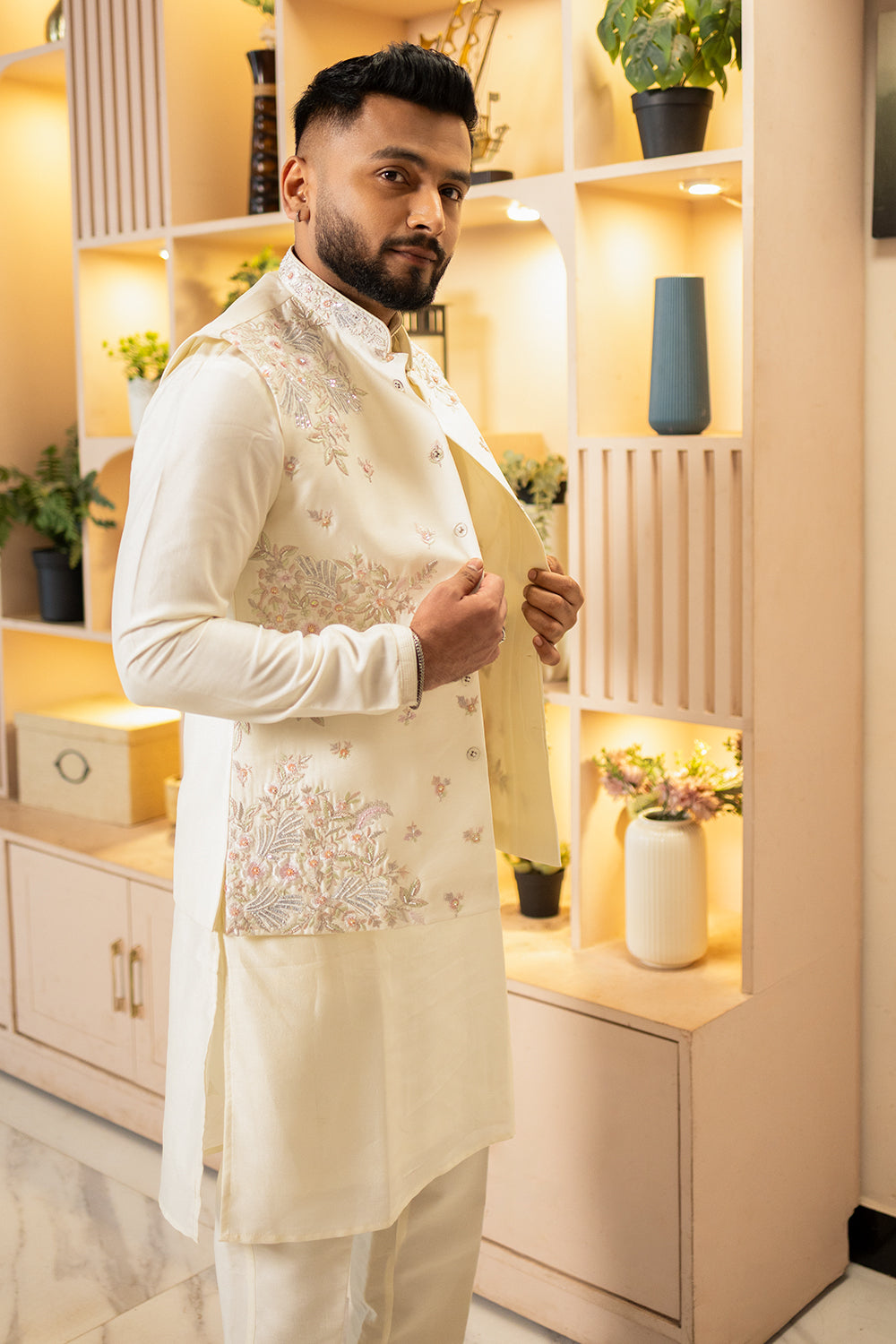 Off White Koti Set With Pastel Resham Floral Embroidery