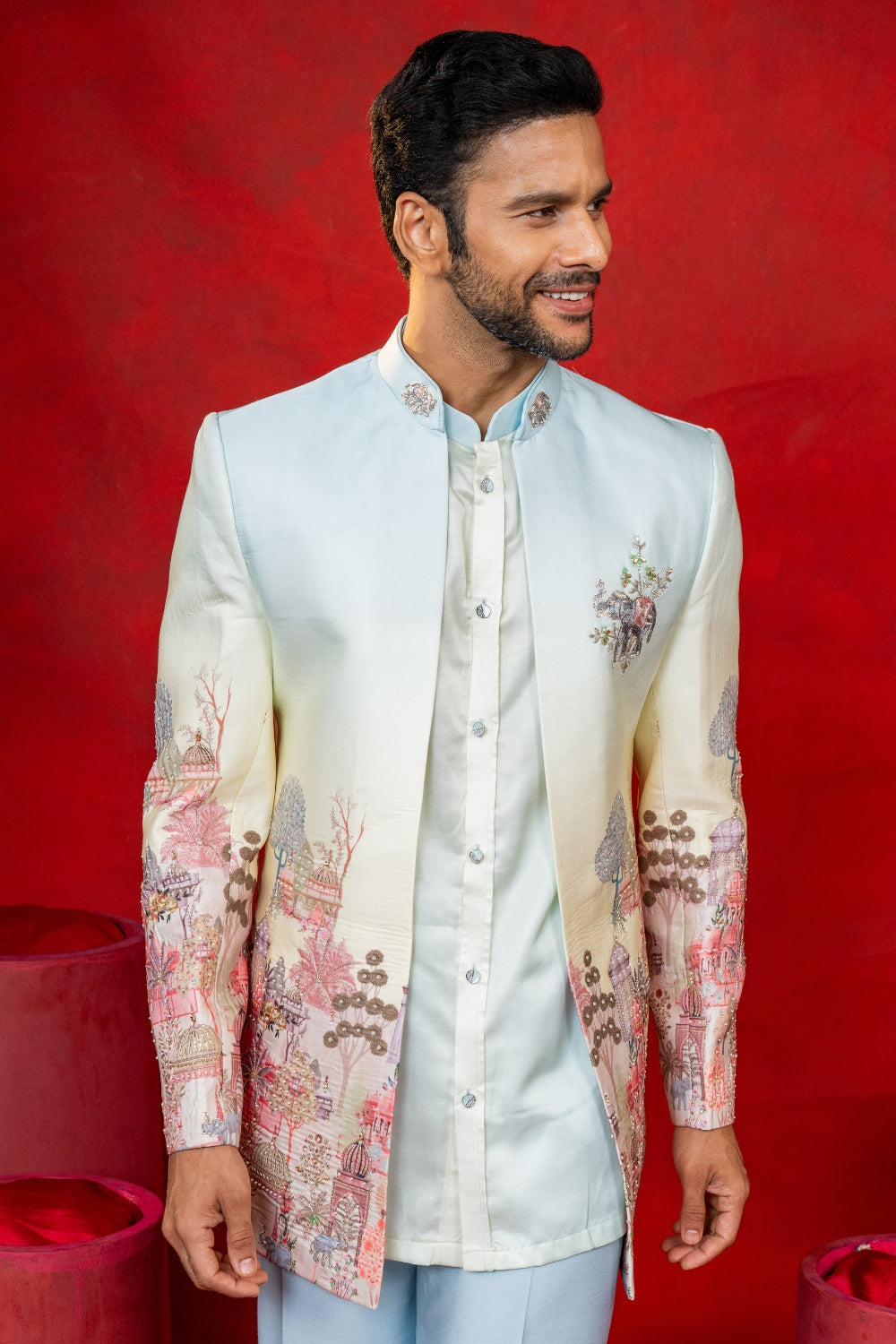 Ombre Silk Indo Western With Moti And Resham Embroidery