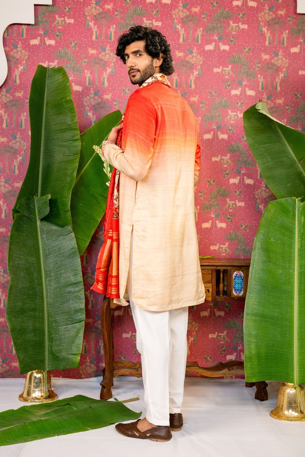 Ombre Silk Kurta Set With Mirror And Resham Embroidery