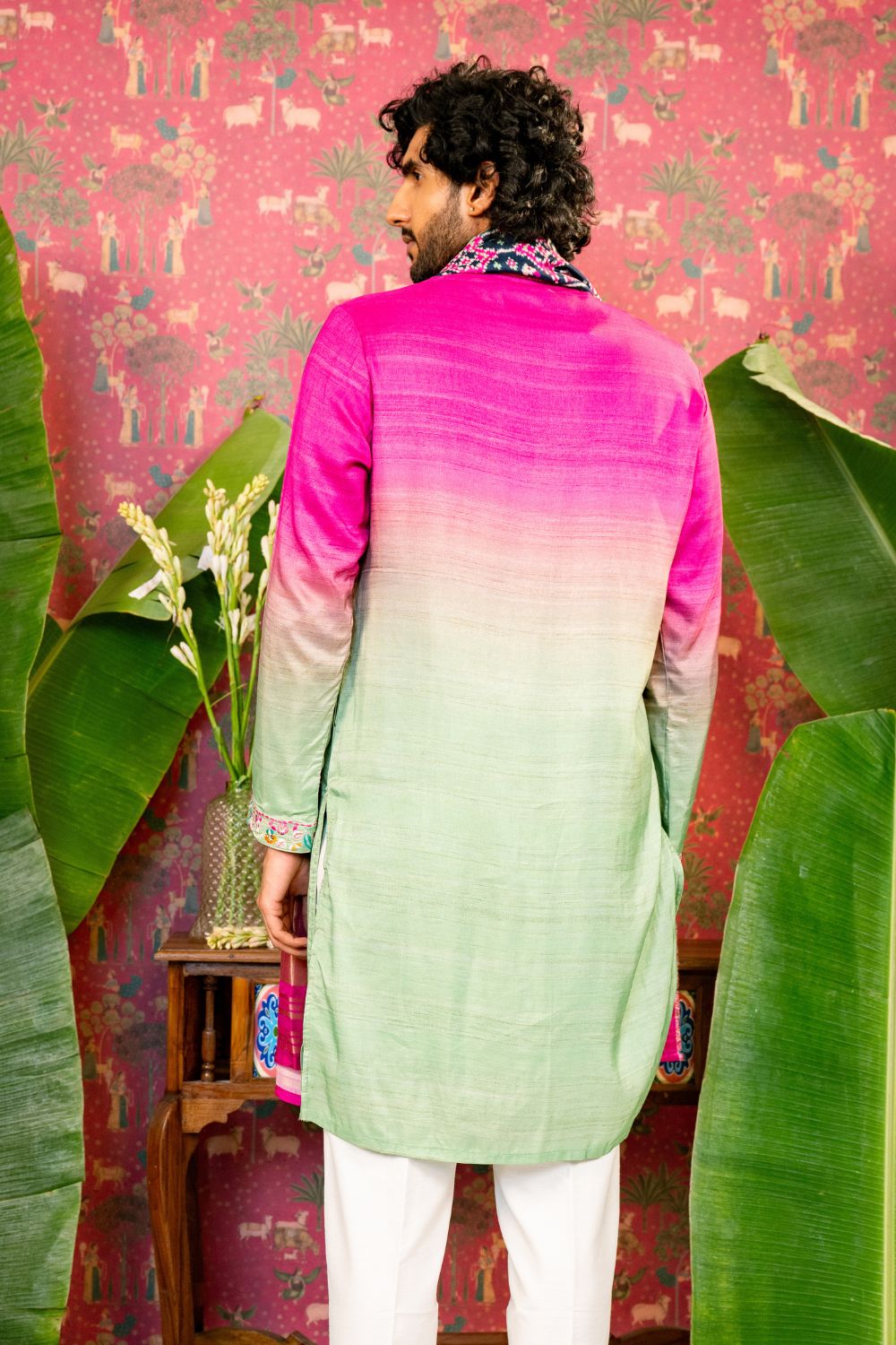 Ombre Silk Kurta Set With Mirror And Resham Embroidery