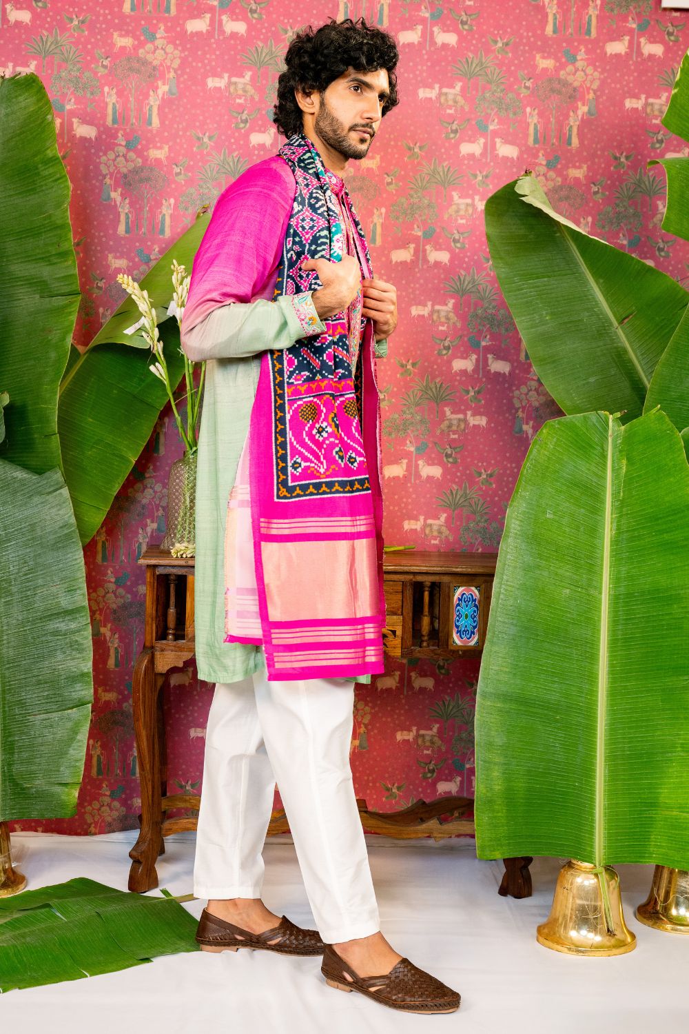 Ombre Silk Kurta Set With Mirror And Resham Embroidery